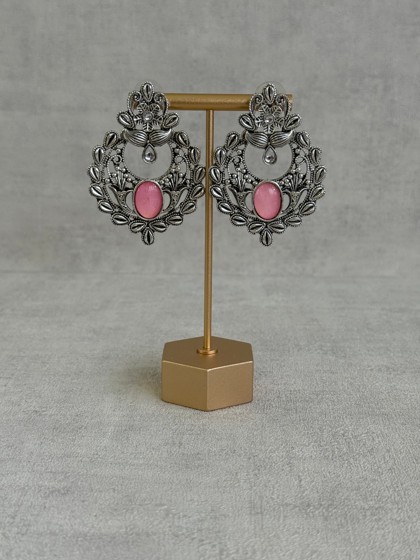 Ayura Designs Eila Earrings with Rose Pink Stone in Antique Silver Finish