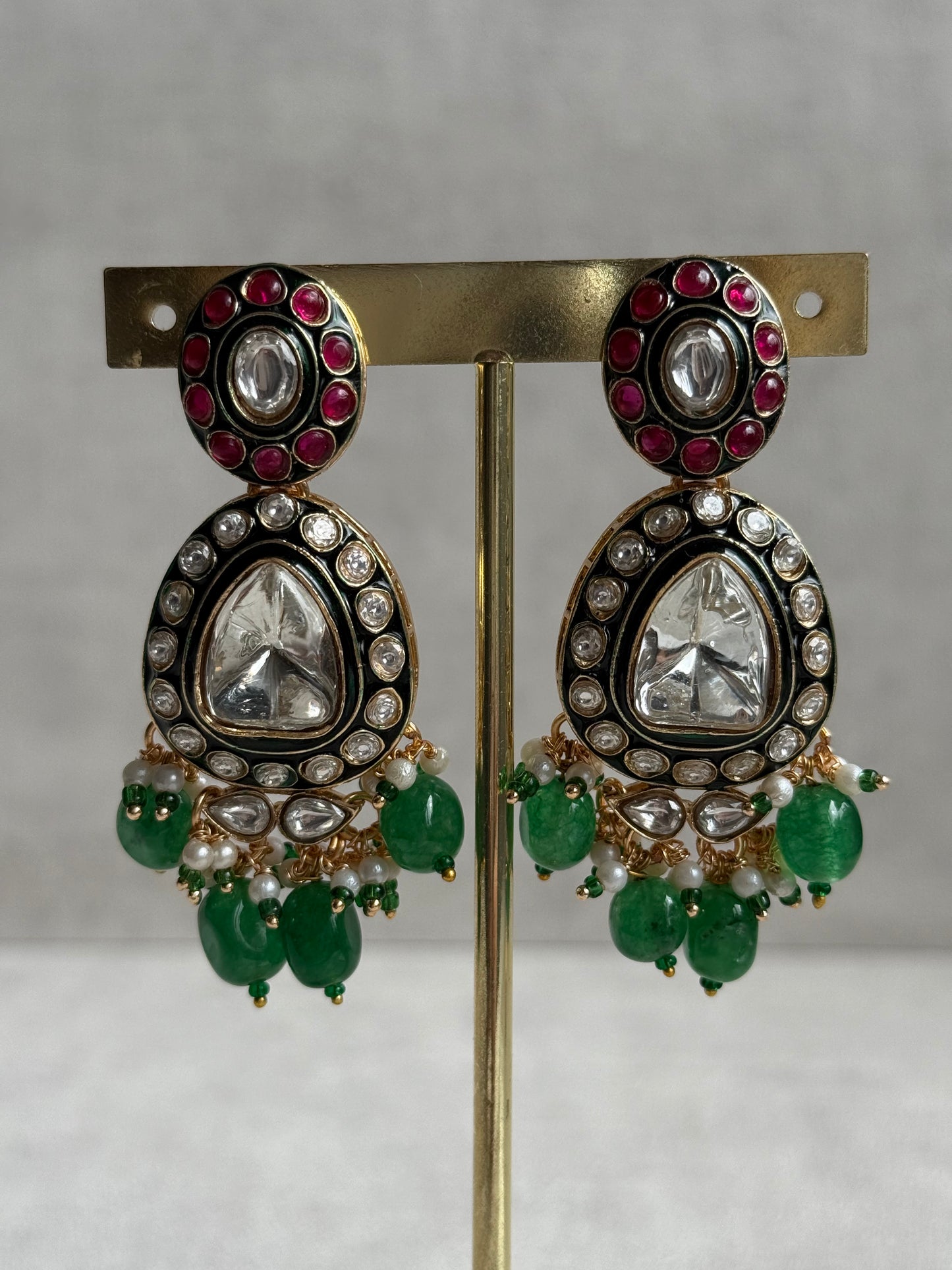 Ayura Designs Amaya Set with Necklace, Earrings & Tikka – Mirror-Cut Polki, Ruby Meenakari & Emerald Green Beads