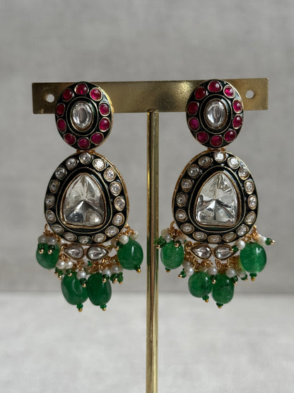Ayura Designs Amaya Set with Necklace, Earrings & Tikka – Mirror-Cut Polki, Ruby Meenakari & Emerald Green Beads