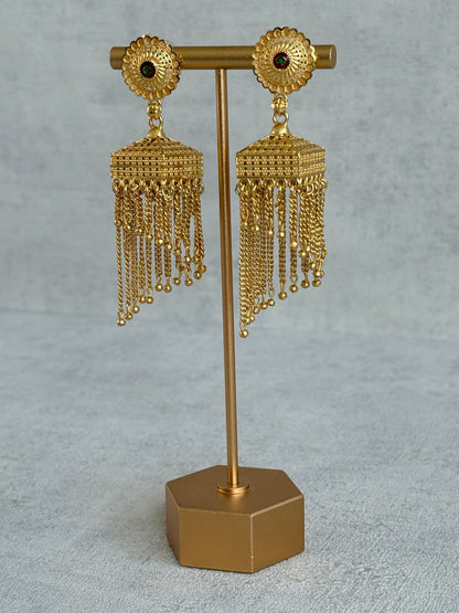 Ayura Designs Raati Jhumkis – Gold Chain Tassel Statement Earrings