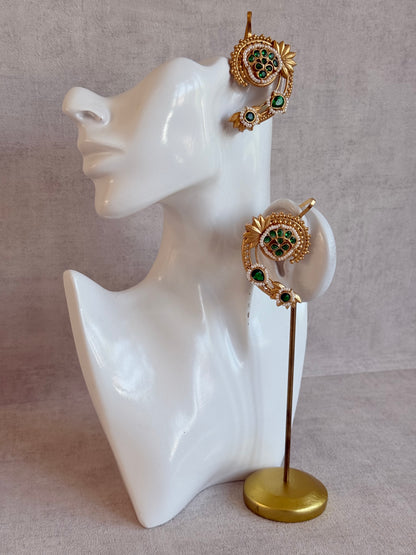 Ayura Designs Raatani Ear Climbers – Emerald Green Ear Climbers with Pearl Detailing & Floral Cutwork Design