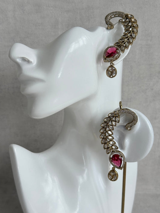 Ayura Designs Dvija Jhumkis – Ruby Pink Crystal Ear Cuff Earrings