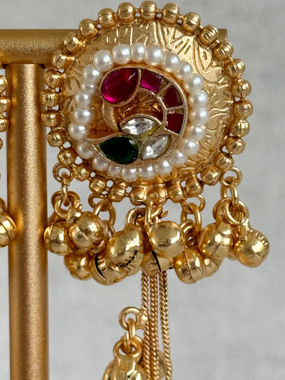 Ayura Designs Hans Earrings – Kashmiri-Inspired Meenakari with Ruby, Emerald & Pearl Detailing