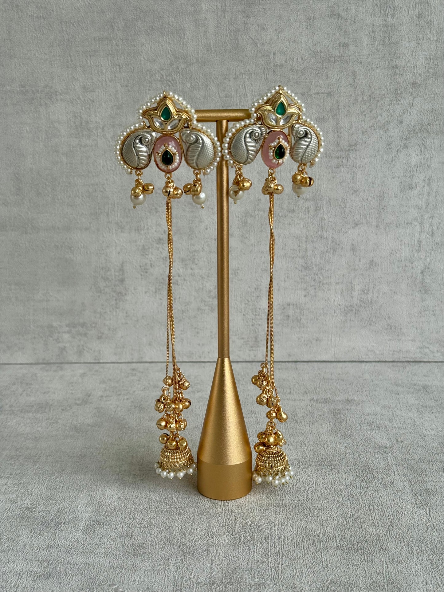 Ayura Designs Sozni Kashmiri Earrings – Meenakari with Blush Pink & Emerald Detailing