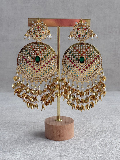 Ayura Designs Seerat Earrings – Emerald Green & Multicolour Gold Pippal Patti Design with Pearls
