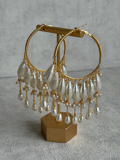 Ayura Designs Emery Balis – Gold Hoop Earrings with Faceted Pearl Drops & Fringe Detailing