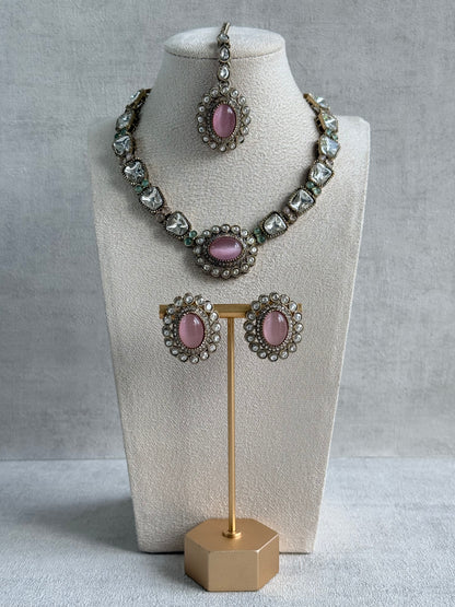 Ayura Designs Inza Necklace Set – Blush Pink & Mint Green Stones, Kundan & Crystals with Antique Gold Finish
