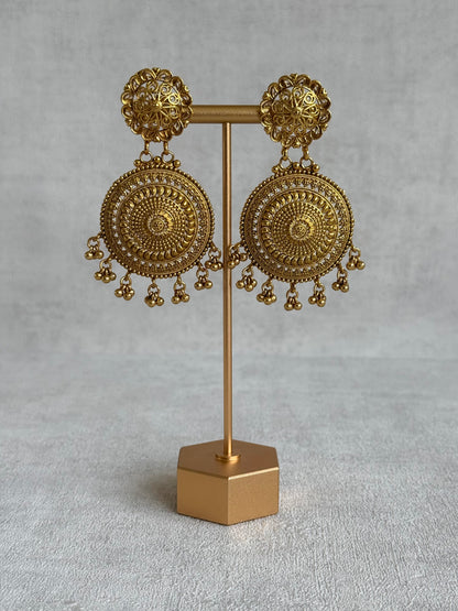 Ayura Designs Subha Choker Set with Earrings & Passa – Antique Gold Engraved Medallions, Layered Chains & Ghungroo Drops