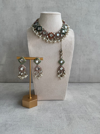 Ayura Designs Talia Set with Earrings & Tikka – Champagne Gold, Kundan & Pearls