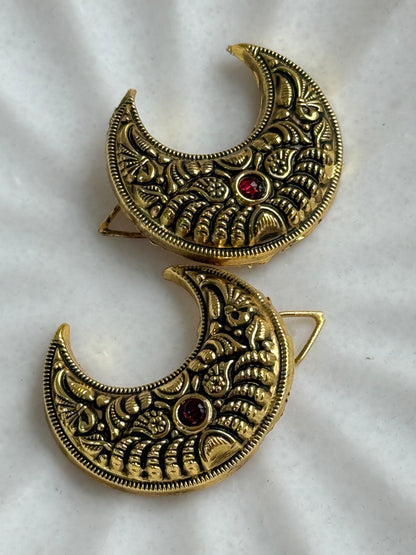 Ayura Designs Jivani Hair Pins – Ornate Crescent Moon Design with Ruby  Stones & Antique Gold Finish