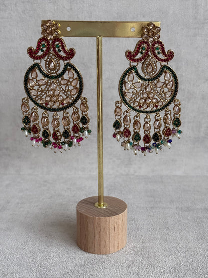 Ayura Designs Anvi Tikka Set with Earrings – Ruby Red & Emerald Green with Champagne Stones