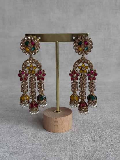 Ayura Designs Soraya Earrings – Multicolour Stones, Champagne Crystals, Pearl Detailing & Gold Finish