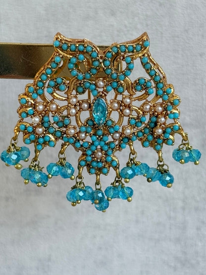 Ayura Designs Shanza Earrings – Turquoise Beaded Statement Earrings with Pearl Detailing & Crystal Drops