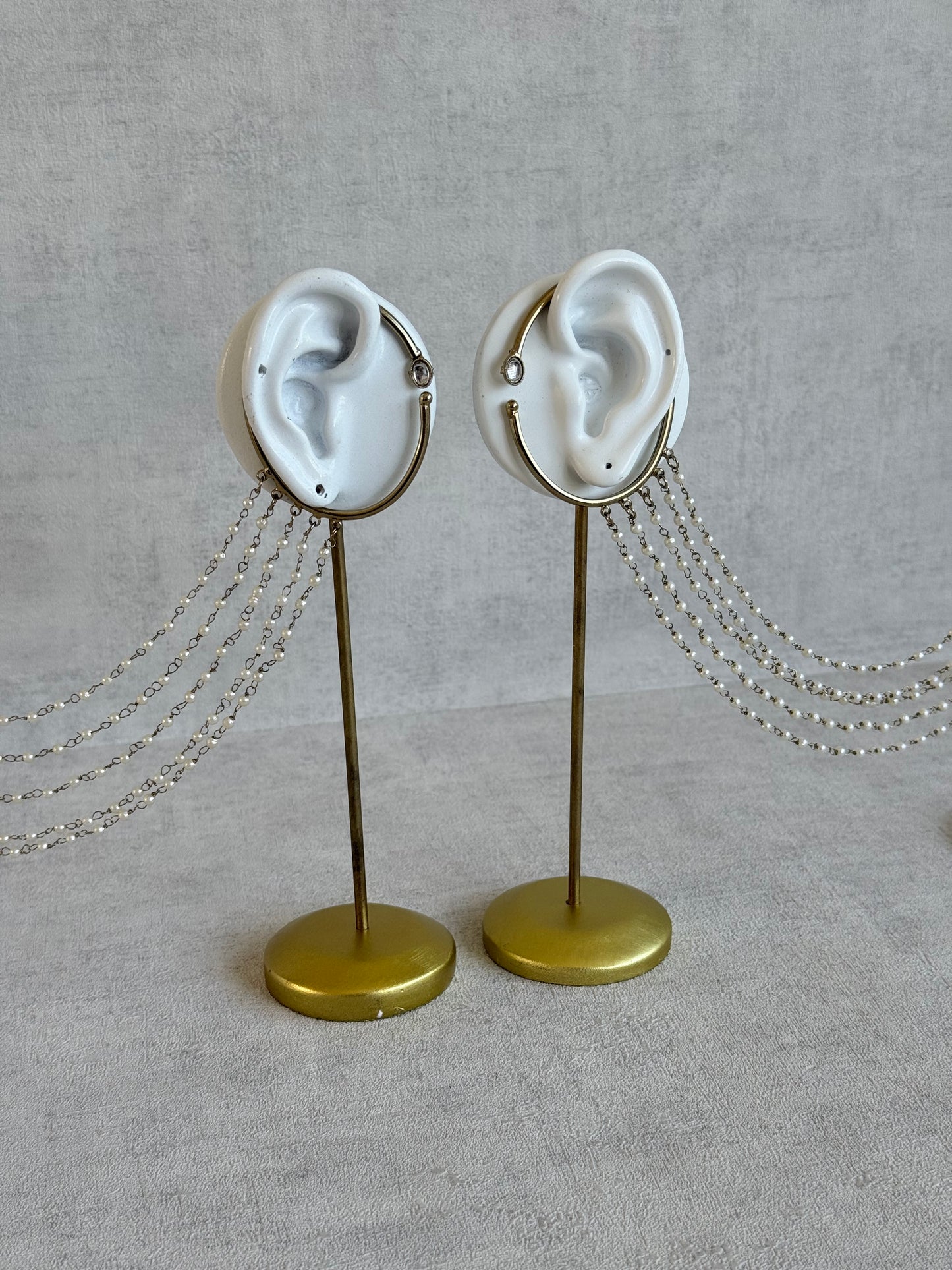 Ayura Designs Anvika Hair Chain Ear Cuffs with Pearl Sahare – Gold Finish & Pearl Detailing