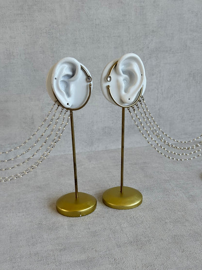Ayura Designs Anvika Hair Chain Ear Cuffs with Pearl Sahare – Gold Finish & Pearl Detailing