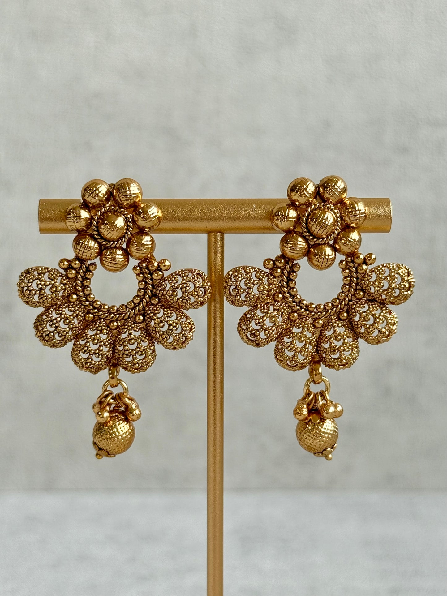 Ayura Designs Chirag Necklace Set with Earrings – Matte Gold Textured Dome Drops