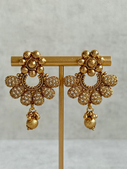 Ayura Designs Chirag Necklace Set with Earrings – Matte Gold Textured Dome Drops