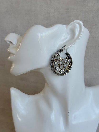 Ayura Designs Nureh Earrings – Dual Tone Floral Hoop Earrings with Crystal Stones & Cutwork Detailing
