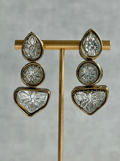 Ayura Designs Zella Earrings – Carved Crystal with Gold Frame Detailing