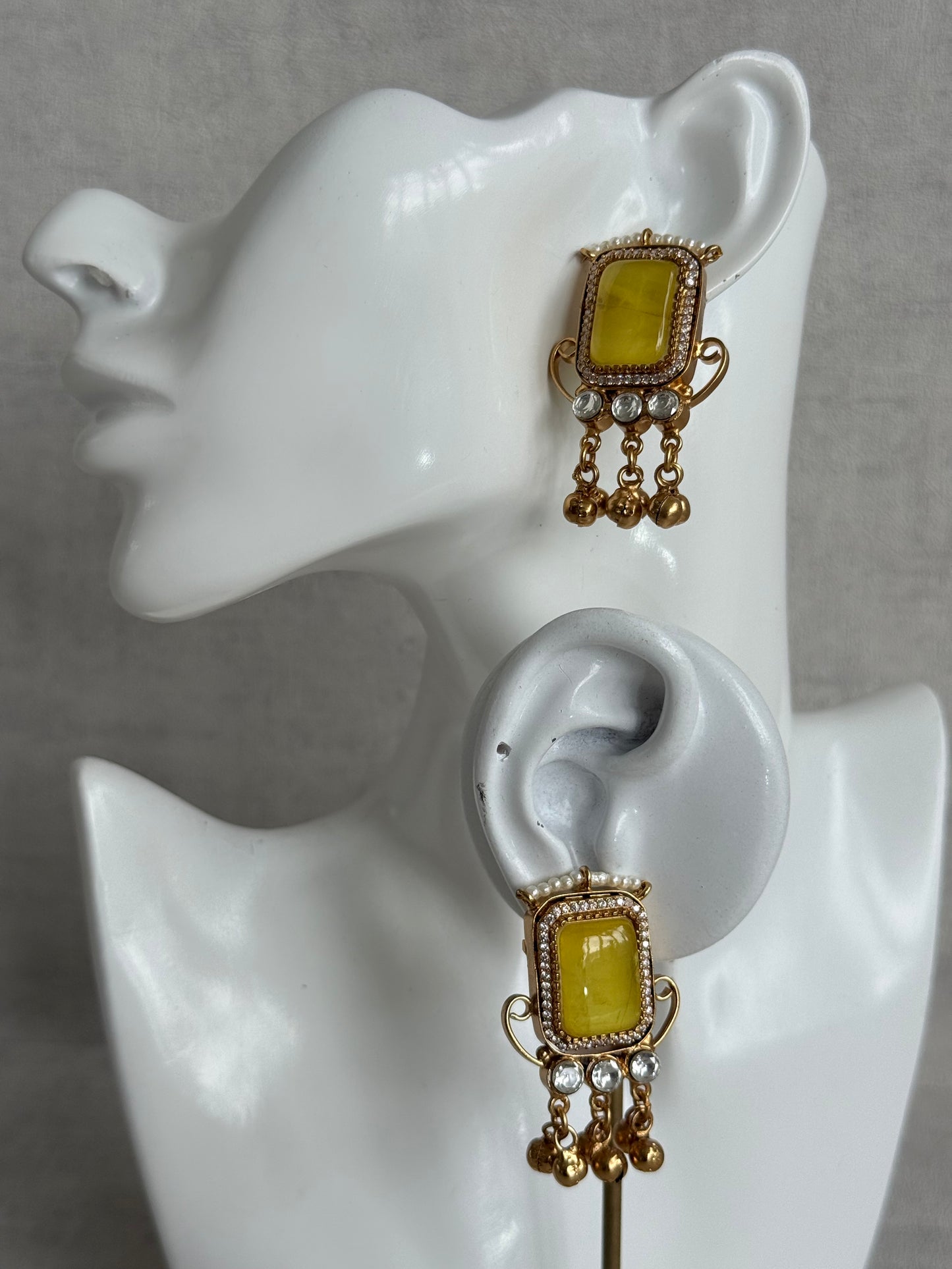 Ayura Designs Aleena Earrings – Marigold Stone Stud Earrings with Pearls & Ghungroo Detailing