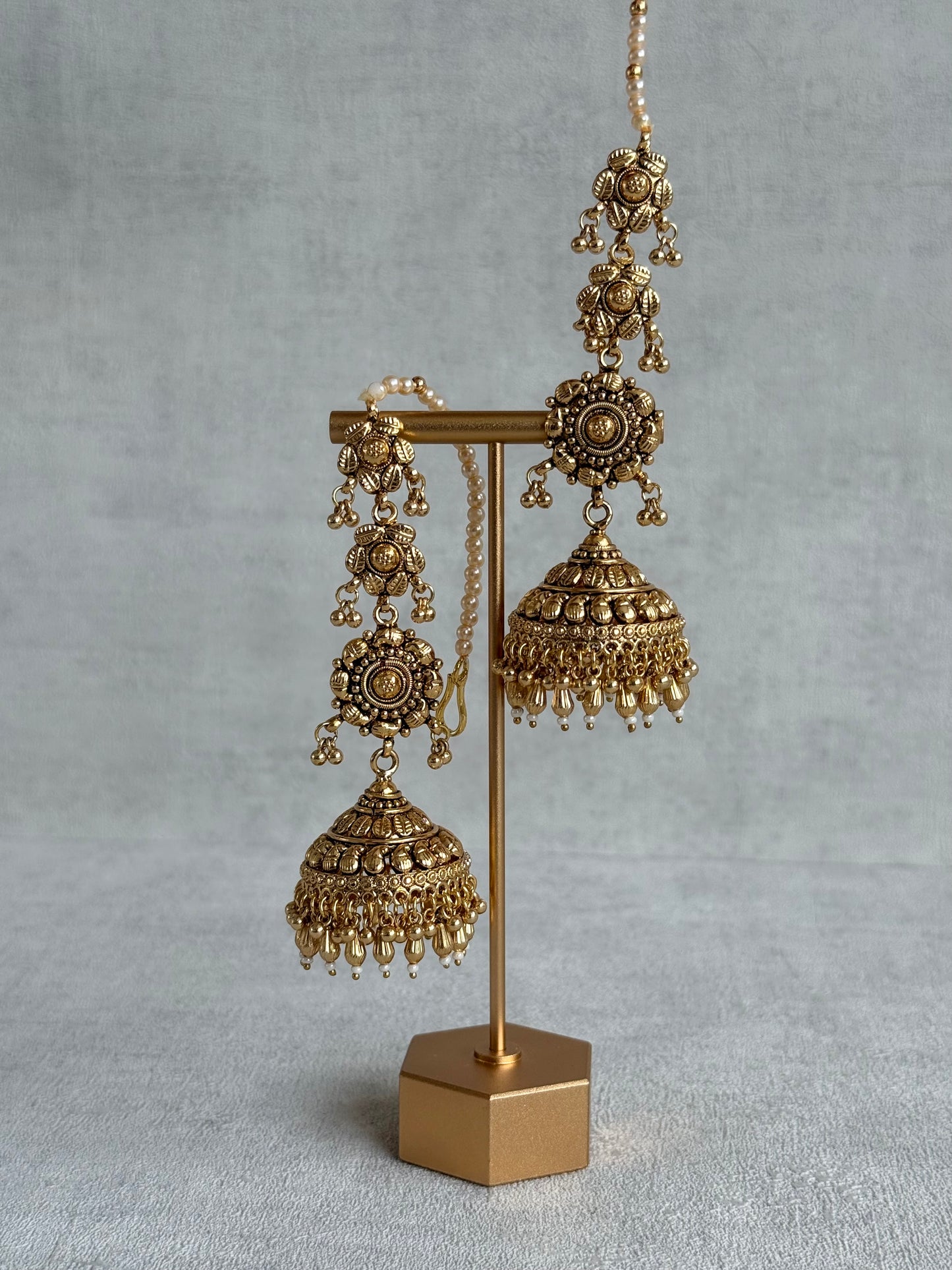 Ayura Designs Amani Sahare Jhumkis – Antique Gold Finish