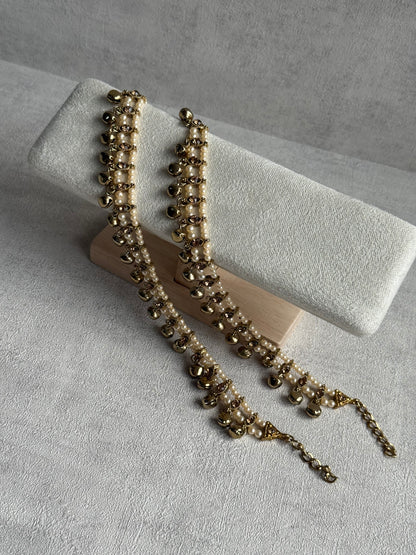 Ayura Designs Rimjhim Payals – Ghungroo Anklets with Pearl & Stone Detailing