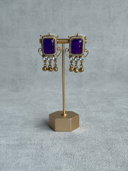Ayura Designs Aleena Earrings – Royal Purple Stone Stud Earrings with Pearls & Ghungroo Detailing
