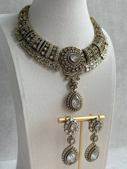 Ayura Designs Ahana Necklace Set with Earrings – Crystal Teardrop Stones & Moissanite Detailing