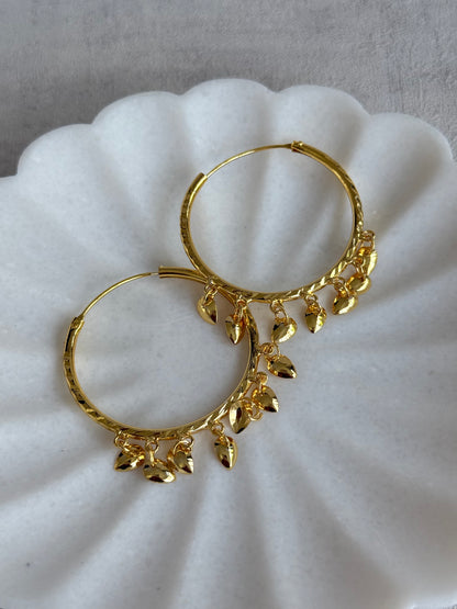 Ayura Designs Virsa Balis – Gold Hoop Earrings with Dangling Leaf Drops