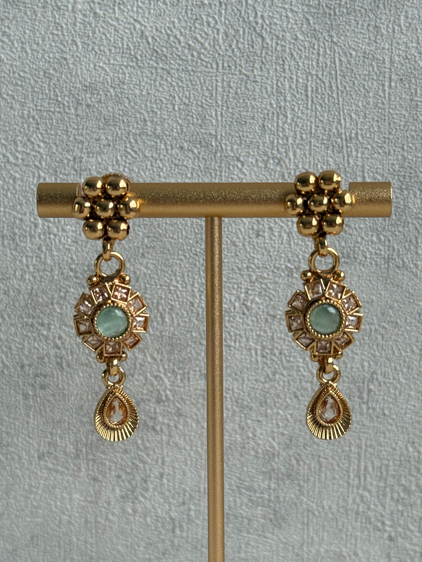 Ayura Designs Nithya Set – Gold Necklace & Earrings with Mint & Blush Stones and Mint Centre