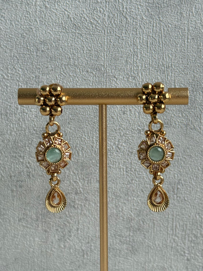 Ayura Designs Nithya Set – Gold Necklace & Earrings with Mint & Blush Stones and Mint Centre