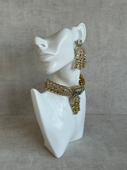 Ayura Designs Isla Choker Set with Earrings – All-White Marble & Moissanite Stones