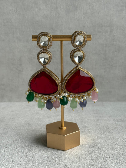 Ayura Designs Lara Set – Statement Multicolour Necklace, Earrings & Tikka with Ruby, Emerald & Pastel Beads