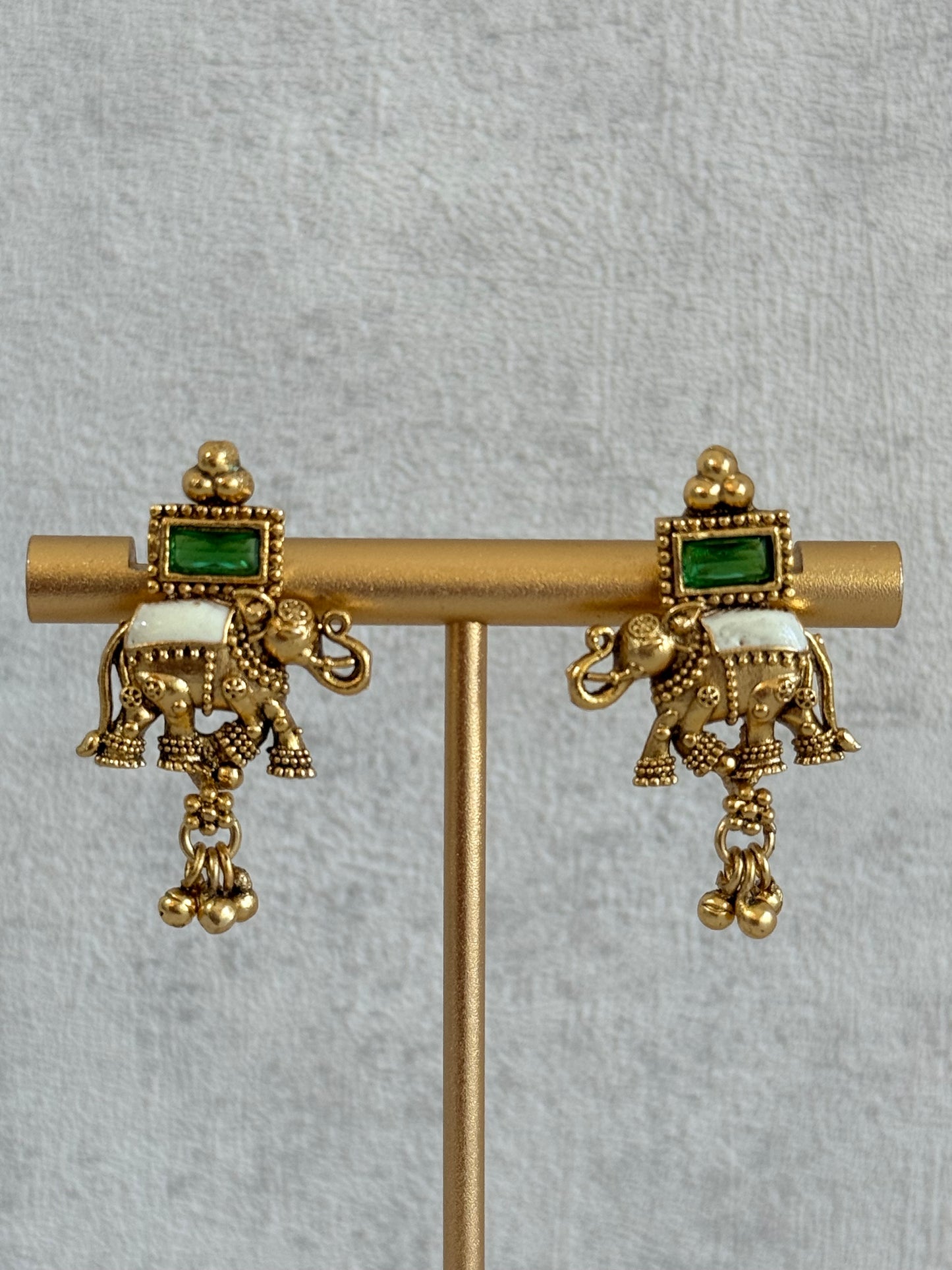 Ayura Designs Ruva Necklace Set with Earrings – Gold Finish, Emerald Green Stones, Ivory Detailing & Elephant Motifs