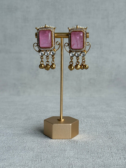 Ayura Designs Aleena Earrings – Blush Pink Stone Stud Earrings with Pearls & Ghungroo Detailing