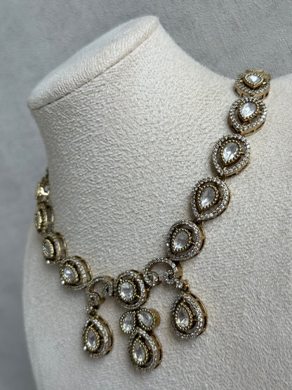 Ayura Designs Bianca Necklace Set with Earrings – Kundan, Crystals & Gold Finish