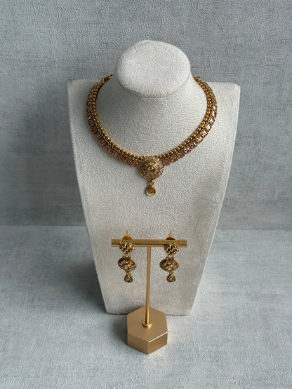 Ayura Designs Nithya Set – Gold Necklace & Earrings with Champagne Crystal Stones