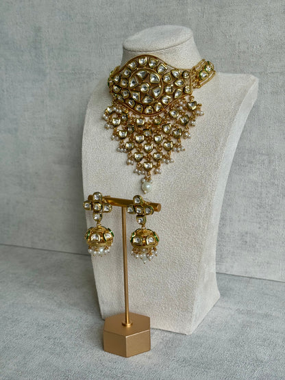 Ayura Designs Sophia Set with Earrings – Kundan Stones, Pearl Detailing & Gold Finish