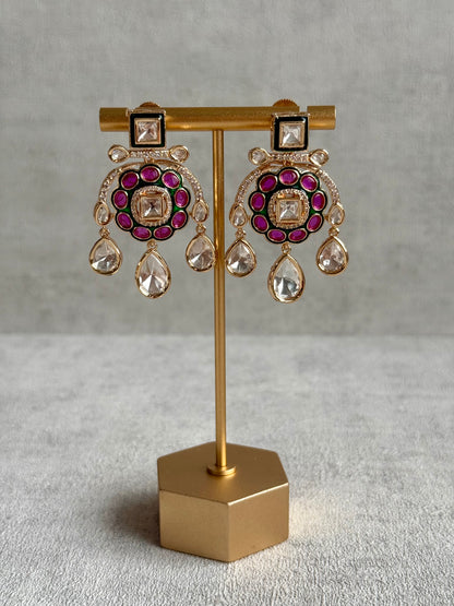 Ayura Designs Ishika Set – Kundan Necklace with Pink & Green Meenakari and Teardrop Crystals