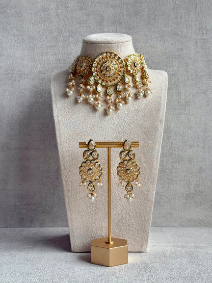 Ayura Designs Khusali Set – Necklace & Earrings with Kundan Stones, Green Enamel, and Pearl Detailing