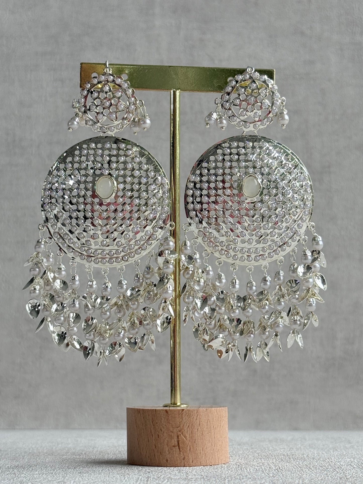 Ayura Designs Seerat Earrings – Silver Pippal Patti Design with Pearls
