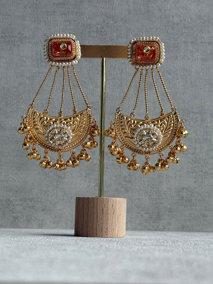 Ayura Designs Jheel Earrings – Amber Half-Moon Drops with Pearl Edging & Golden Ghungroos