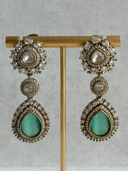 Ayura Designs Ahana Necklace Set with Earrings – Mint Green Teardrop Stones & Moissanite Detailing