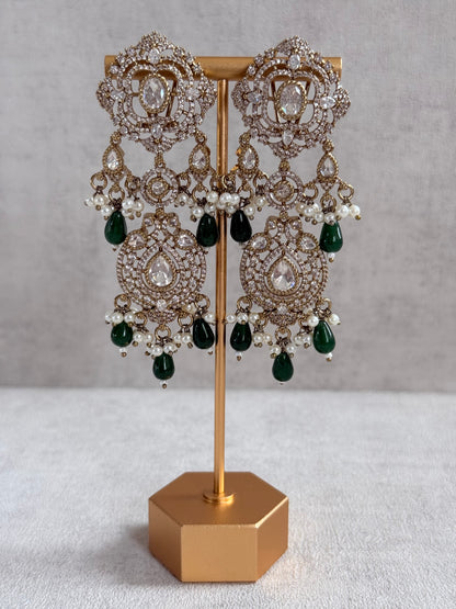 Ayura Designs Fazal Set with Necklace, Earrings & Tikka – Emerald Green Drops, Pearl Detailing & Moissanite Stonework
