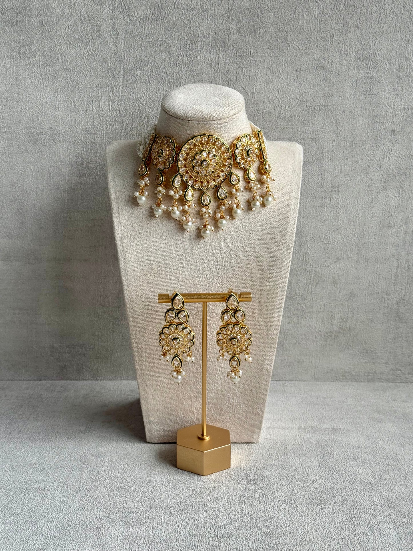 Ayura Designs Khusali Set – Necklace & Earrings with Kundan Stones, Green Enamel, and Pearl Detailing