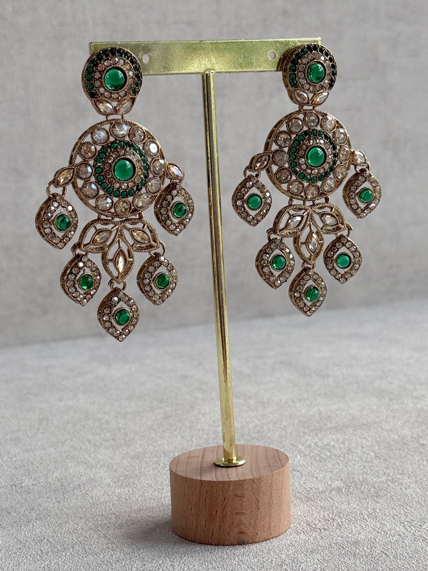 Ayura Designs Vanika Earrings – Emerald Green & Champagne Crystal Gold Finish