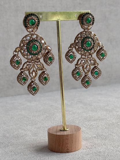 Ayura Designs Vanika Earrings – Emerald Green & Champagne Crystal Gold Finish