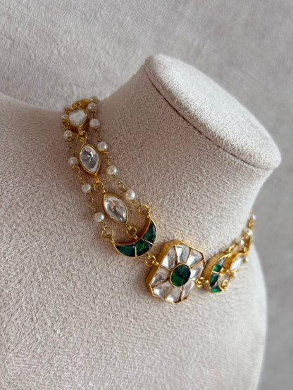 Ayura Designs Mahi Choker Set with Earrings – Meenakari Kundan Emerald Green & Ivory Detailing