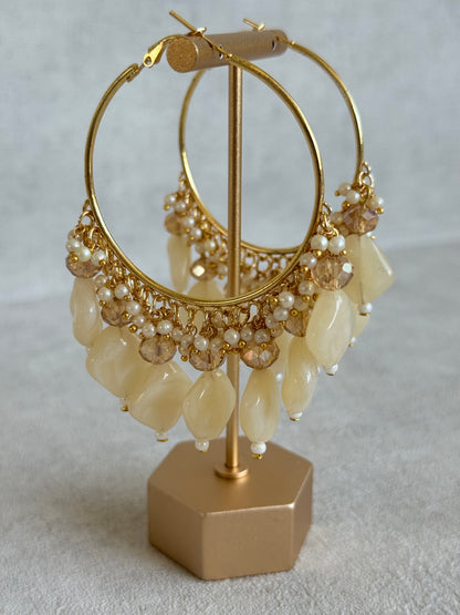 Ayura Designs Heer Balis – Gold Hoops with Ivory Pearl Marble Beads, Pearls & Crystal Detailing