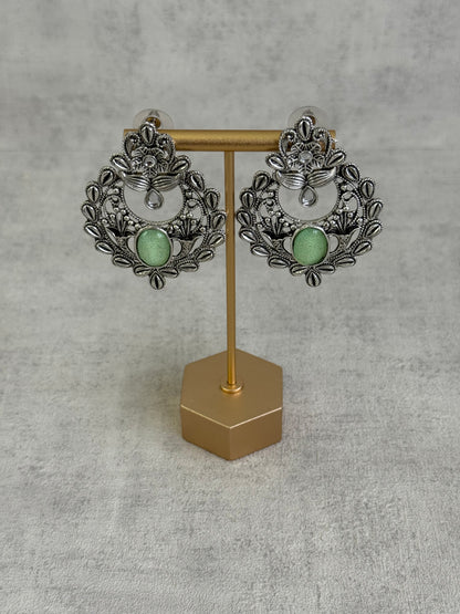 Ayura Designs Eila Earrings with Pistachio Green Stone in Antique Silver Finish